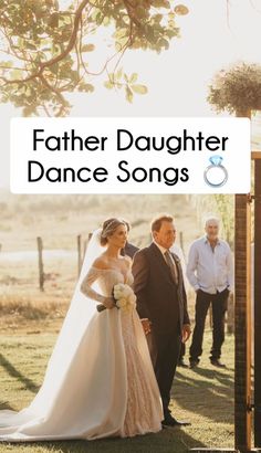 a man and woman standing next to each other in front of a sign that says father daughter dance songs