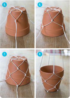 how to make a clay pot planter with twine around the top and bottom