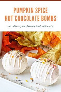 2 fall themed Hot chocolate bombs with a orange and brown decorations. Pumpkin Spice Hot Chocolate, Spice Hot Chocolate, Easy Hot Chocolate, Gingerbread Hot Chocolate, Kid Friendly Dessert, Hot Chocolate Bomb, Fall Drink