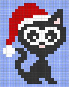 a black cat with a santa hat and glasses on it's head is depicted in a cross stitch pattern