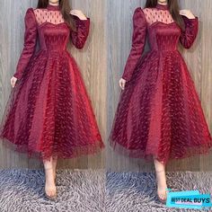 Ankle Length Dress Indian, Short Dresses For Wedding Guest Classy, Fall Party Dresses With Sleeves, Red A Line Dress, Tassel Decoration, Simple Frocks, Frock For Women, Embroidery Decoration, Frock Design