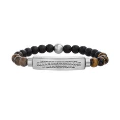 "Keep the word of the Lord with you at all times with this tiger eye and glass bead stretch bracelet. Keep the word of the Lord with you at all times with this tiger eye and glass bead stretch bracelet. Length: 8.25 in. Metal: stainless steel Finish: polished Inscription: Lord's Prayer Packaging: boxed Please note, due to the high value of this item, a signature may be required upon delivery. Size: 8.25"". Color: Multicolor. Gender: male. Age Group: adult." Tigers Eye Beaded Bracelet, Square Tiger Eye Bead Bracelet, Tigers Eye Crystal Bracelet, Tigers Eye Bracelet, Blue Tiger Eye Bracelet, Lord's Prayer, The Lords Prayer, Eye Glass, Bracelet Clasps