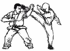 two people doing karate in black and white, one is holding the other's hand