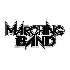 the logo for marching band, which is black and white with an arrow on it