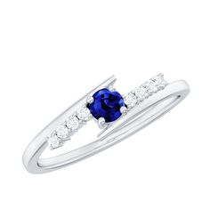 Minimal Created Blue Sapphire and Diamond Bypass Promise Ring Lab Created Blue Sapphire - ( AAAA ) - Quality - Rosec Jewels Minimal Engagement Ring, Blue Sapphire Gemstone, Upgrade Your Look, Gemstones Jewelry, Blue Sapphire Rings, 18k Yellow Gold Ring, Sapphire Gemstone, Design Product, Promise Ring