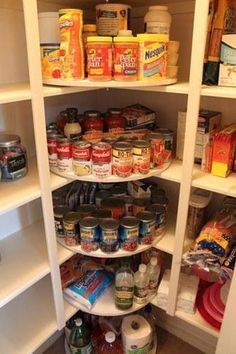 an organized pantry with lots of food and condiments