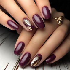 #fashion#beauty#lifestyle#trendingnailsdesign Plum Gel Nails Ideas, Chrome Accent Nail Ideas, Plum Nails With Design Fall, Plum And Gold Nails, Deep Plum Nails, Plum Fall Nails, Dark Purple Fall Nails, Aubergine Nails, Plum Nail Designs