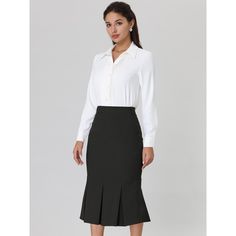 PRODUCT DETAILS: STYLE - Keep your look semi-formal and elegant in cool weather with this work skirt from Hobemty, featuring a pleated hem and below-knee length. OUTFIT - Comfortable and classic, pair with a semi-formal shirt and heels for a chic office look. OCCASION - Focused on Ladies' Semi-Formal Wear - This skirt can be a perfect addition to almost any outfit from formal to daily wear, great for work, meetings, office, businesses, work, parties, cocktails, weddings, casual, daily dressing, Business Outfits Women Skirt, Meeting Office, Outfit Comfortable, Work Parties, Work Meetings, Wedding Casual, Work Skirt, Shirt And Skirt, Semi Formal Wear