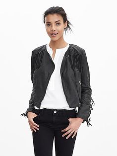 Fringe Leather Moto Jacket Chic Leather Jacket With Fringe For Fall, Spring Fringe Biker Jacket, Fall Biker Leather Jacket With Fringe, Biker Style Fringe Outerwear For Fall, 2014 Fashion Trends, 2015 Fashion Trends, Black Leather Moto Jacket, Fringe Leather Jacket, Cropped Leather Jacket