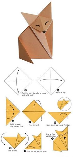 an origami fox is shown with instructions to make it look like the animal