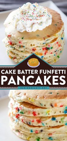 cake batter funfetti pancakes with sprinkles on top