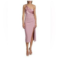 Crafted Of Smooth Satin, The Trenton Dress Is Finished In A One-Shoulder Silhouette. One-Shoulder Neck-Line Sleeveless Back Zipper Closure Color: Pink Sand 54% Polyester/39% Viscose/7% Elastane Lining: 95% Polyester/5% Elastane Dry Clean Feminine One Shoulder Cocktail Evening Dress, Pink One Shoulder Midi Dress For Formal Occasions, Feminine Sleeveless One Shoulder Evening Dress, Feminine One Shoulder Sleeveless Evening Dress, Feminine One-shoulder Sleeveless Evening Dress, Feminine One Shoulder Sleeveless Dress For Evening, Pink One Shoulder Dinner Dress, Pink One-shoulder Dinner Dress, Pink One Shoulder Dress For Dinner