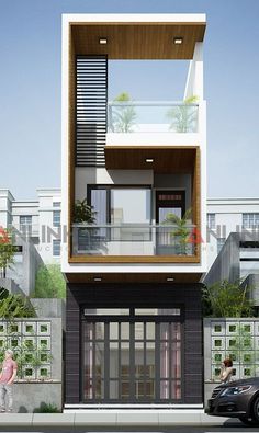 this is an artist's rendering of a two story house with balconyes and balconies