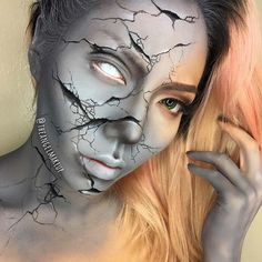 Cracked Statue Makeup for Mind-Blowing Halloween Makeup Looks Cracked Statue, Facepainting Halloween, Creepy Makeup, Bald Cap, Special Makeup, Special Fx Makeup, Face Art Makeup