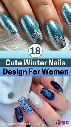 cute winter nails ideas are here!!! Square Nails Blue, Winter Sparkle Nails, Winter Nails Design, Winter Square Nails, Cute Winter Nails, Winter Sparkle, December Nails, Nail Art Images, Plaid Nails