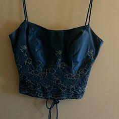 Blue Lace Up Crop Top Never Worn In Great Condition Smoke Free Home Size Small Will Be Ironed Before Shipping*** Dark Blue Crop Top, Crop Top Aesthetic, Lace Up Crop Top, Top Aesthetic, Royal Blue Top, Wardrobe Wishlist, Blue Crop Top, Summer Capsule, Summer Capsule Wardrobe