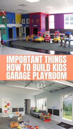 the inside of a playroom with toys on the floor and children's play area