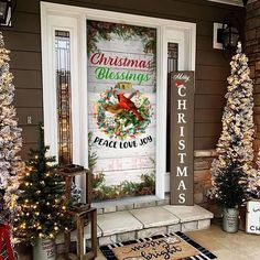 the front door is decorated with christmas decorations