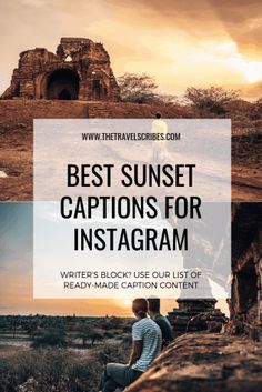 two people sitting on the edge of a cliff with text overlay reading best sunset captions for instagram