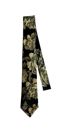 "Self-tie Necktie - Black with Gold Floral Roses - Cotton Neck Tie - Adult Men's and Boys Sizing - 208.860.0879 - Handcrafted in the USA by Holiday Bow Ties, LLC - The \"Albert\" Designer: Handcrafted in the USA by Holiday Bow Ties, LLC Style: Handmade Traditional Four in Hand Necktie Fabric: 100% Premium Satin Jacquard Sizes Available: Adult Men's 14 and Up and Boys 8 to 12 Shape: Traditional Colors: Black with Gold Pattern: Elegant Floral Rose Design Care: To preserve this tie, please gently s Elegant Floral Print Accessories For Black Tie, Elegant Patterned Tie With Floral Print, Gold Roses, Holiday Bows, Gold Pattern, Cross Charms, Elegant Floral, Tie Accessories, Gold Floral