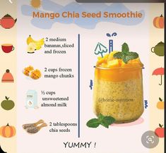 an info sheet describing how to make mango chia seed smoothie