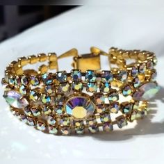 Great Condition. Verified Juliana Estate Sale Find. Juliana Jewelry, Color Bracelet, Estate Sale Finds, Colorful Bracelets, Aurora Borealis, Womens Jewelry Bracelets, Estate Sale, Aurora, Gold Tones