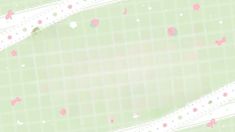 a green background with pink and white polka dots on the edges, as well as lines