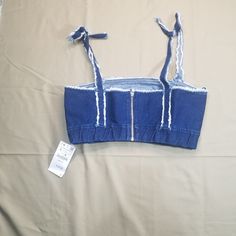 Zara Trafaluc Halter Top Size Large Nwt Trendy Zara Crop Top, Blue Denim Cropped Crop Top, Chic Blue Denim Crop Top, Trendy Blue Zara Crop Top, Blue Zara Casual Crop Top, Casual Blue Zara Crop Top, Blue Denim Crop Top For Spring, Trendy Cotton Zara Crop Top, Zara Halter Top