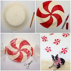 paper plates with candy canes on them and other items to make it look like they are