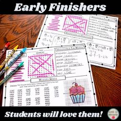 two worksheets with the words early finishers on them