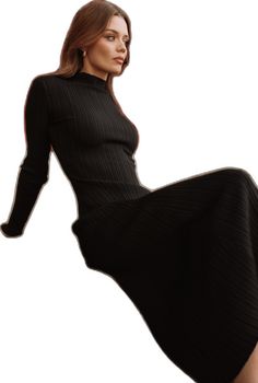 Ribbed Knit Dress, Perfect Wardrobe, Black Long Sleeve Dress, Mock Neckline, Dress Midi, Knit Midi, Knit Midi Dress, Midi Length Dress, Midi Length