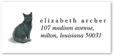 a black cat sitting on top of a white background with the words elizabeth archer