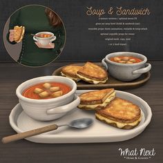 an advertisement for soup and sandwich on a plate