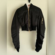 Nwot Ayai Are You Am I Black Keta Bomber Jacket Xs Never Worn Fits Snug Trendy Fitted Cropped Jacket For Streetwear, Spencer Jacket, Pleated Jacket, Nike Air Max Tn, Canvas Jacket, Spring Jackets, Snow Jacket, Fitted Skirt, Polo Dress