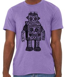 Woodcut Funhouse · Products · Skull Robot Linocut Printed T-Shirt · Shopify Black Shirt, T Shirt