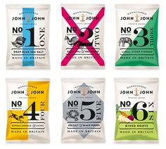 six bags of johnny john's no - 6s are shown in different colors