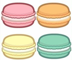 four different types of macaroons are shown in this cartoon style, and each is colored