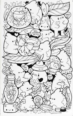 a coloring page with many different cartoon characters