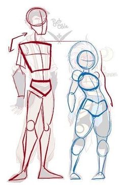 three different types of human body parts, one is drawn in blue and the other has red