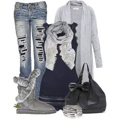 looks so comfy Outfits With Grey Boots, Polyvore Outfits Fall, Cardigan Fall Outfit, Cardigan Jeans, Women's Winter Outfits, Mode Swag, Winter Sweater Outfits