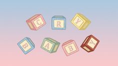 three blocks with the letters cray and baby spelled out in them on a pastel background