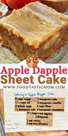 an advertisement for apple dapple sheet cake