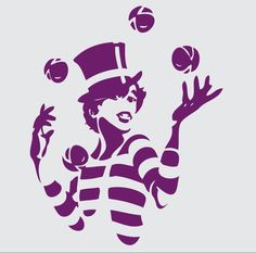 a clown juggling balls in the air with his hands out to catch it while wearing a top hat and striped shirt