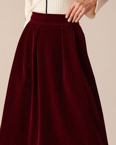 The Red High Waisted Velvet Midi Skirt & Reviews - Red - Bottoms | RIHOAS Velvet Midi Skirt, Elastic Skirt, Tailored Clothes, Fall Capsule Wardrobe, Red High, Red Bottoms, Dressed Down, Feminine Style, Capsule Wardrobe