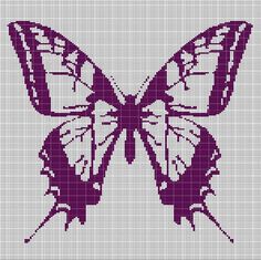 a cross stitch pattern with a purple butterfly