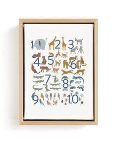 Fun number chart featuring illustrated Safari animals in modern hues. Every number is accompanied with fun wild animals matching the number. This piece is perfect for any Safari or Jungle themed nursery or kids room. The colors are gender neutral and can blend into any kids decor and theme. Jungle Themed Nursery, Kids Canvas Art, Number Chart, Kids Art Prints, Alphabet And Numbers, Limited Edition Art, Childrens Art, Safari Animals, Art Wall Kids