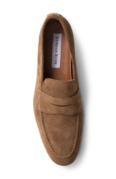 Elevate your work-to-weekend look with this handsome penny loafer crafted of premium Italian suede and furnished with a breathable lining and OrthoLite® insole. OrthoLite cushioned insole Leather upper, lining and sole Imported Men's Shoes Earth Tone Shoes, Italian Shoes For Men, Gentlemen Style, Italian Loafers, Official Shoes, Brown Suede Loafers, Penny Loafers Men, Kicks Shoes, Shoe Lace Tying Techniques