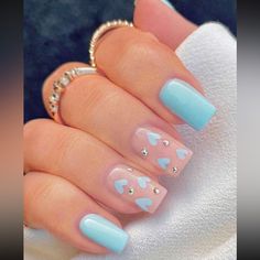 24 Pieces Grad Nails, Everyday Nails, Preppy Nails, Kids Nail Designs, Blue Glitter Nails, Heart Nail Designs, Nails Yellow, Cute Simple Nails, Colorful Nails