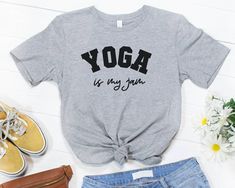 *please note: apparel brand may differ from picture*Yoga lover shirt The adult t-shirt is a unisex shirt hence it will have a looser fit. The order needs to be made individually Select the size , add to cart and then return to this page and order another one again please check the size chart in the photos section and choose the one that fit best. In case of doubt, choose a size up Please note that it will take 3-7 business days for me to process the order and another 3 to 5 business days to deli Sporty Yoga T-shirt With Letter Print, Comfortable Pre-shrunk Workout T-shirt, Comfortable Gym T-shirt With Letter Print, Sporty Letter Print Tops For Yoga, Tri-blend Letter Print Workout T-shirt, Cotton Activewear With Letter Print For Yoga, Cotton Letter Print Activewear For Yoga, Comfortable Athleisure T-shirt With Letter Print, Comfortable Athleisure Letter Print T-shirt