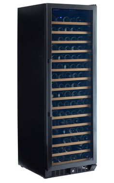 a wine cooler with many bottles in it